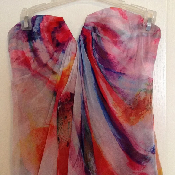 La Femme Women's Strapless Dress Size 2 Watercolor High Low Fairy Flowy Prom - Picture 3 of 9